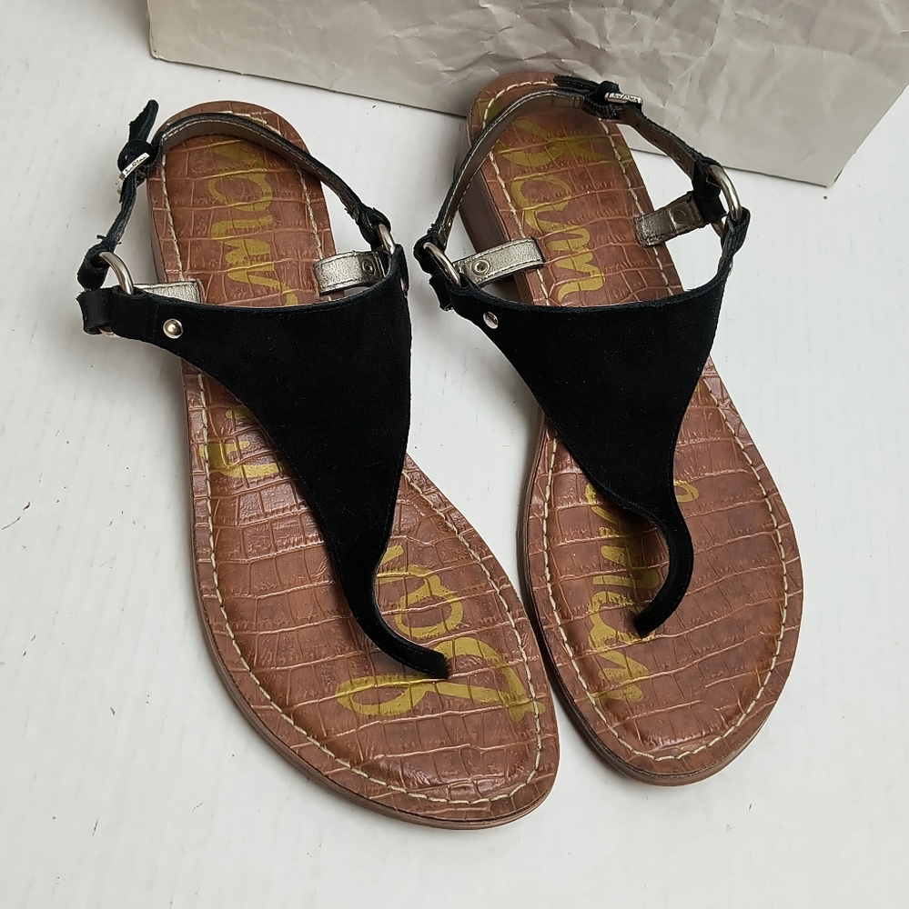 Sam Edelman Jude 9M Black Thong Sandals Slingback Chunky Heel - Picture 4 of 8